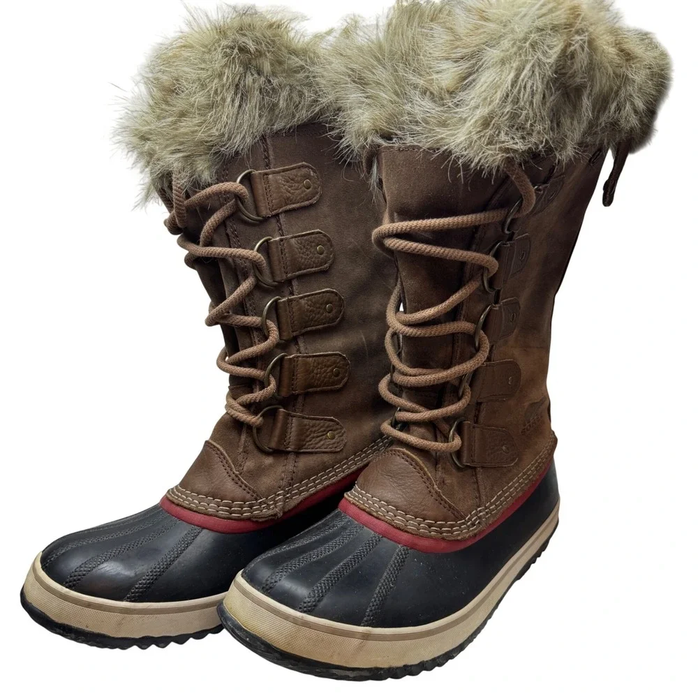 Sorel Joan of Arctic Waterproof Winter Boots Brown Suede Faux Fur NL2434-265 9.5